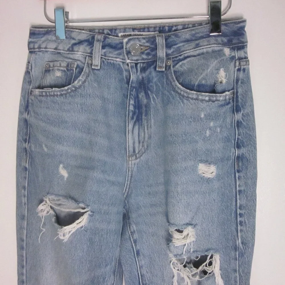 Garage Light Wash Distroyed Denim High Rise Mom Jeans  26 Juniors Size 3